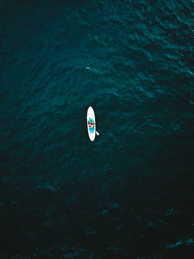 Take an aerial view of the canoe on the water
